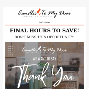 Final Hours to Save an Extra 10%!