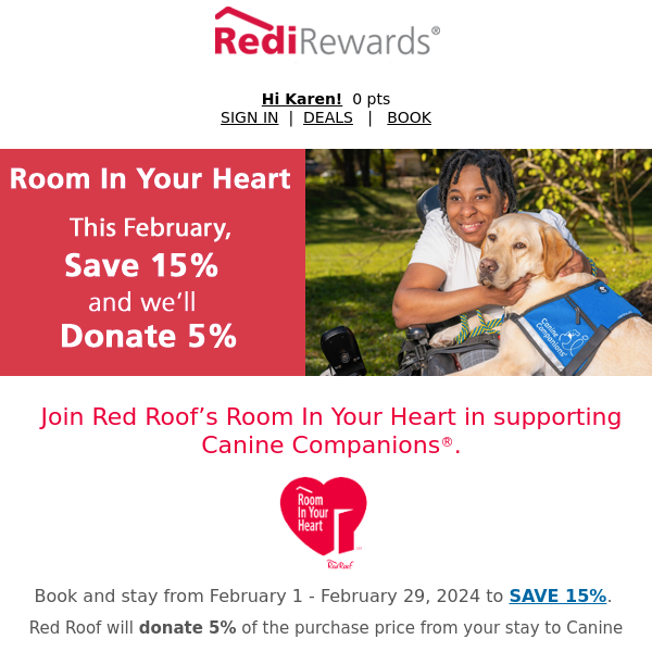 Red Roof, Save 15% and we'll Donate 5%