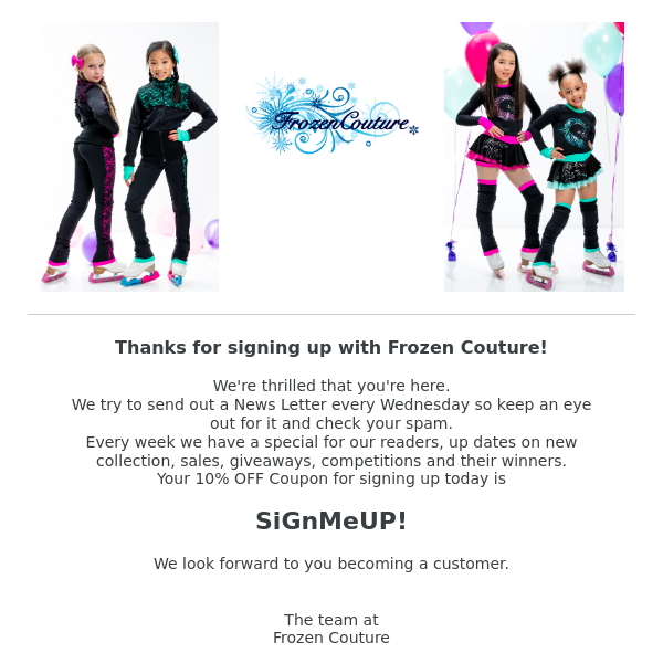 Welcome to Frozen Couture News letter sign up!!!