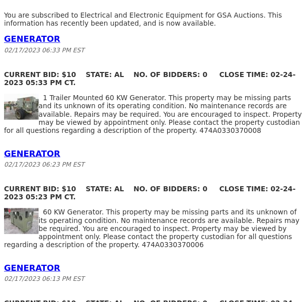 GSA Auctions Electrical and Electronic Equipment Update