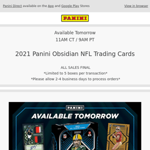 🏈 2021 Panini Obsidian NFL Trading Cards Available Tomorrow!