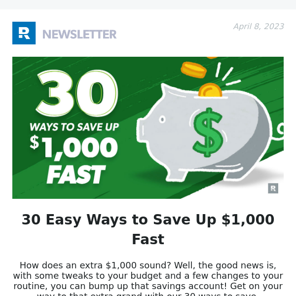 30 Easy Ways to Save Up $1,000 Fast