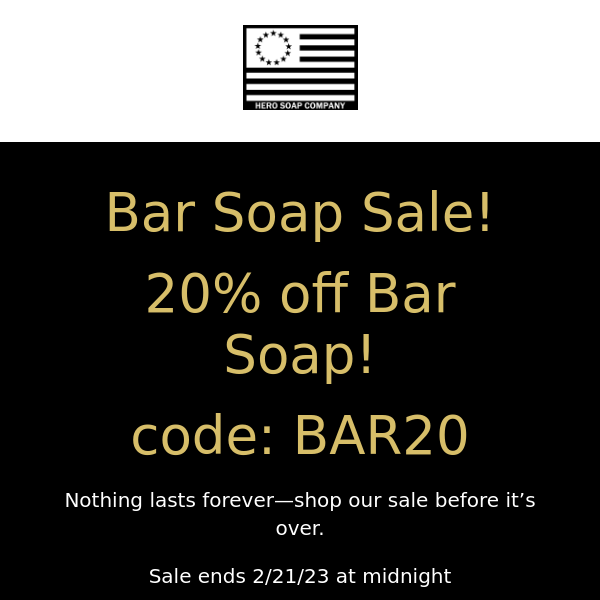 Bar Soap Sale! 20% off bar soap! Code: BAR20