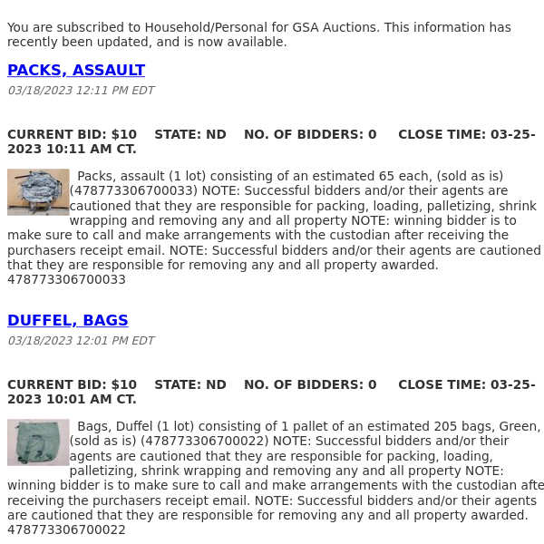 GSA Auctions Household/Personal Update