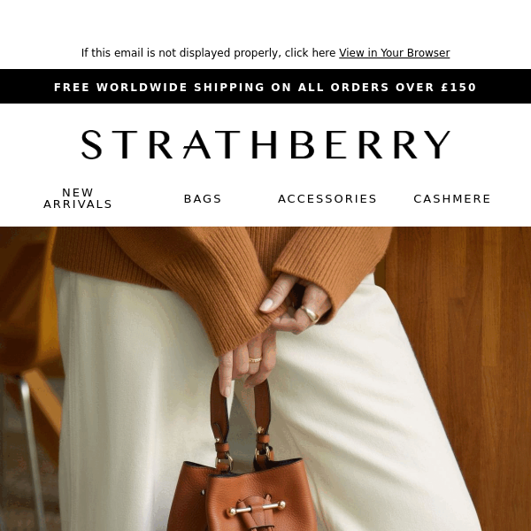 Strathberry Box Crescent Bicolor Leather Shoulder Bag Vanilla Diamond