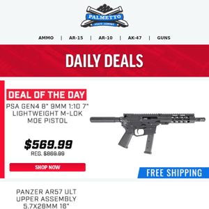 Deal of the Day | PSA 8" 9mm Lightweight M-Lok Pistol $569.99 Free Shipping