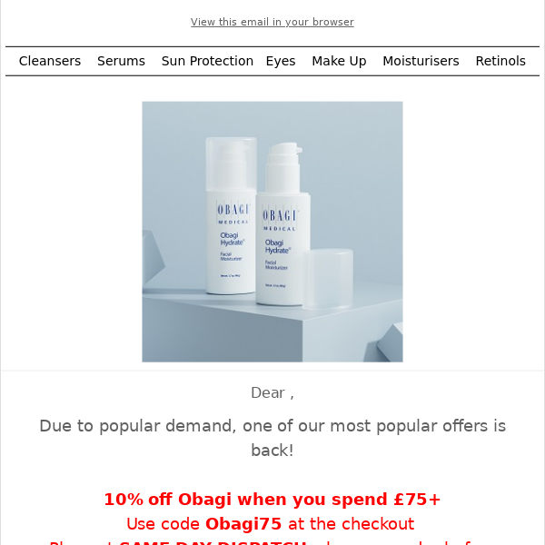 Obagi 10% off with same day dispatch