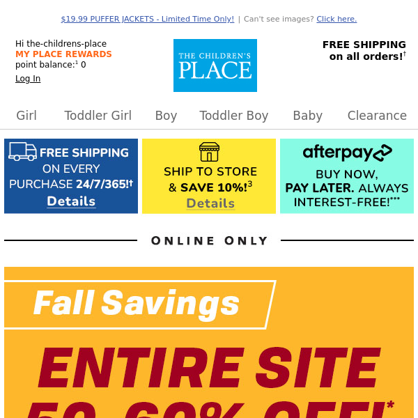 The Children's Place, 50-60% off SITEWIDE + FREE shipping!