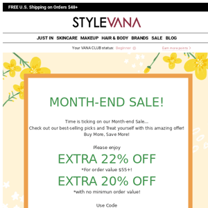 Ends soon! 20-22% OFF Month-end SALE at Stylevana!