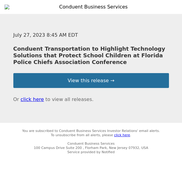 Conduent Transportation to Highlight Technology Solutions that Protect School Children at Florida Police Chiefs Association Conference