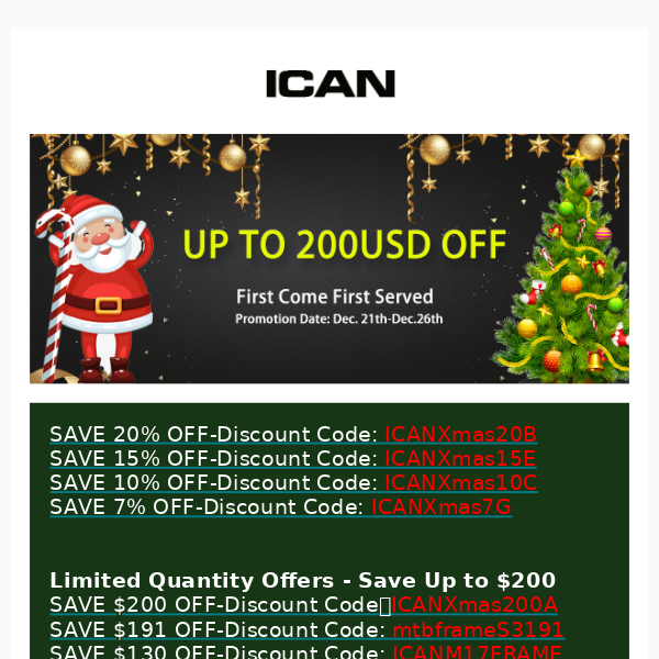 Merry Chrismas🎅🎄 ICAN Christmas Sale-Up To $200 Off！