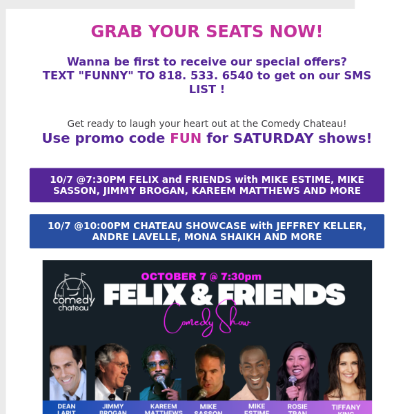 Reserve your tickets for ALL STAR COMEDY  tonight!