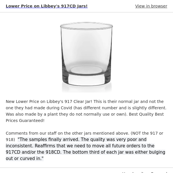 Lower Price on Libbey's 917CD Jars!