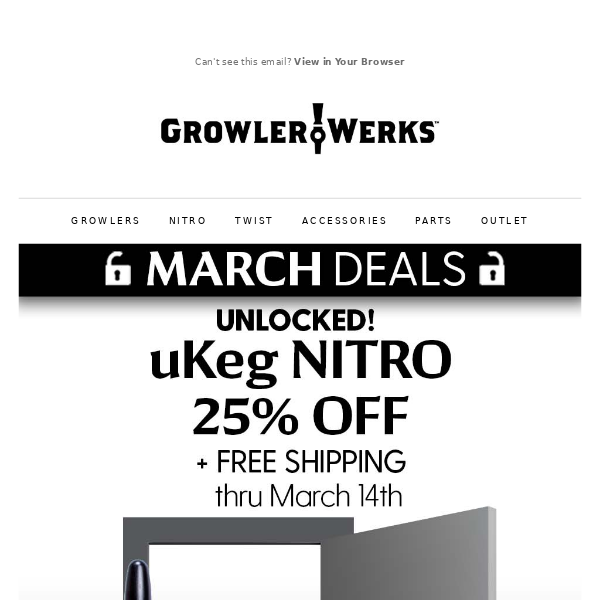 25% OFF + Free Shipping on uKeg NITRO Unlocked NOW.