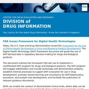 FDA Issues Framework for Digital Health Technologies – Drug Information Update