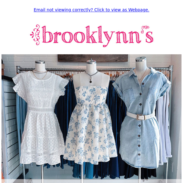 FREE gift this weekend at Brooklynns + 20% OFF dresses! Shop in-store or online at www.brooklynns.com.