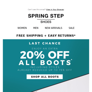 Hurry! Extra 20% Off All Boots & Slippers Ends Tonight!