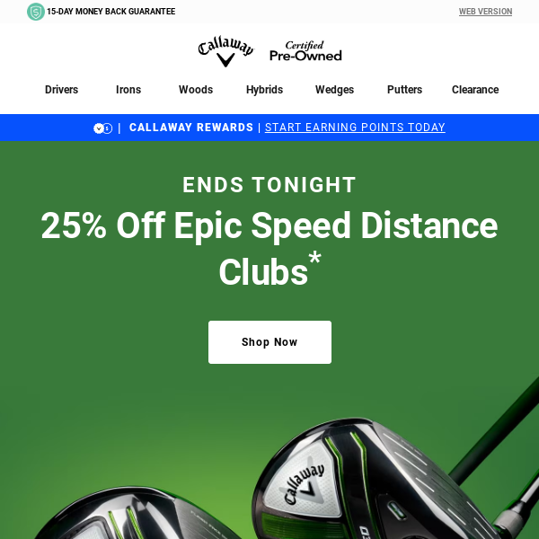 25% Off Epic Speed Distance Clubs Ends Tonight!