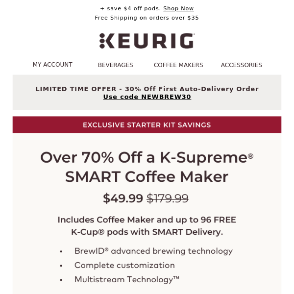 EXCLUSIVE! 70% off K-Supreme® SMART coffee maker