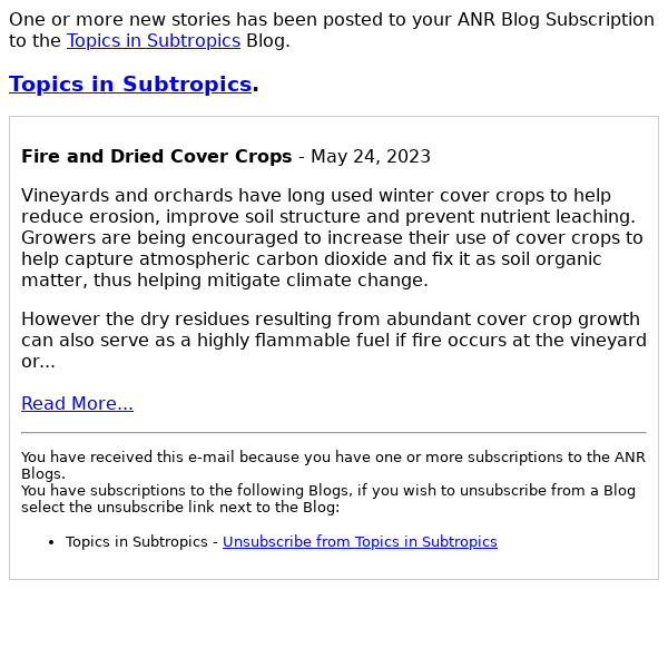 Topics in Subtropics Blog - Fire and Dried Cover Crops