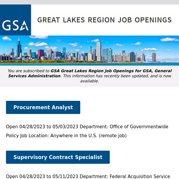 New/Current Job Opportunities in the GSA Great Lakes Region