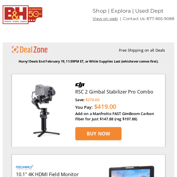 Today's Deals: DJI RSC 2 Gimbal Stabilizer Pro Combo, FeelWorld 10.1" 4K HDMI Field Monitor, Sachtler Camera Rollpak, Logitech Wireless Keyboard & Mouse Kits