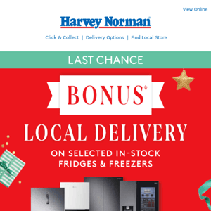 Final Days for Pre-Christmas Delivery* on selected Fridges & Freezers