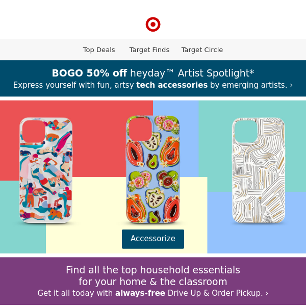 BOGO 50% off heyday Artist Spotlight tech accessories.