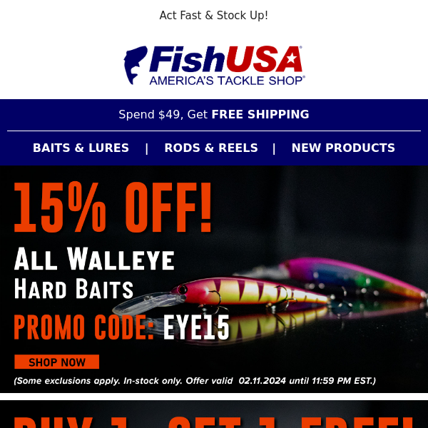 All Walleye Hard Baits 15% Off Today Only!