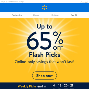 ⚡️ Up to 65% off Flash Picks!