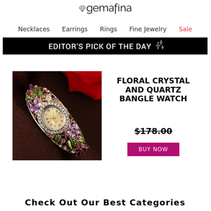 Editor's Pick: Floral Crystal and Quartz Bangle Watch