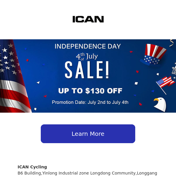 Independence Day Special: $130 Off at ICAN Cycling US Warehouse!