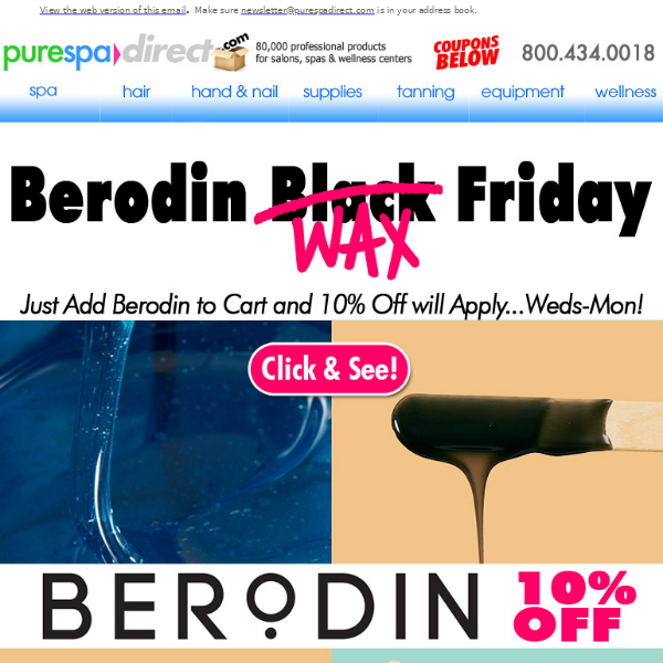 Pure Spa Direct! Bonus Black Friday Deal - 10% Off on Berodin - Discount Automatically Applied!