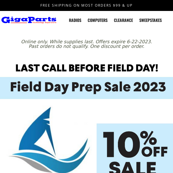 Save 10% on Shark Antennas for Field Day 2023 - Hurry Field Day is almost here! --GigaParts