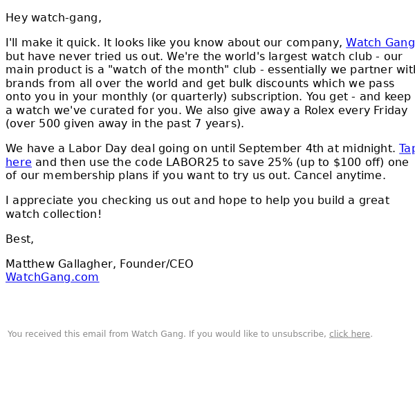 From the CEO: A Labor Day Deal