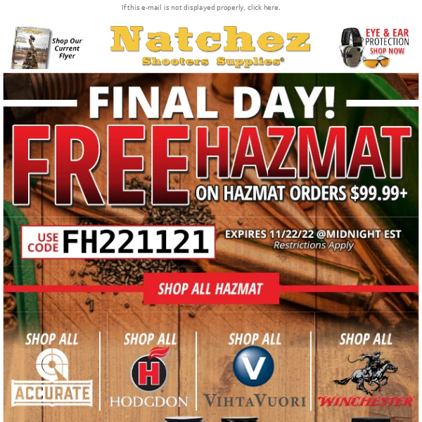 Final Day for Free Hazmat on Orders $99.99+