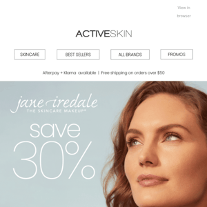 Active Skin, score 30% off Jane Iredale!