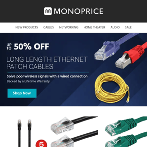 Up to 50% OFF Long Length Ethernet Patch Cables