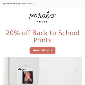 Back to school sale: 20% off the print shop!