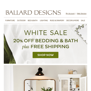 Upgrade your bath with 20% off + free shipping