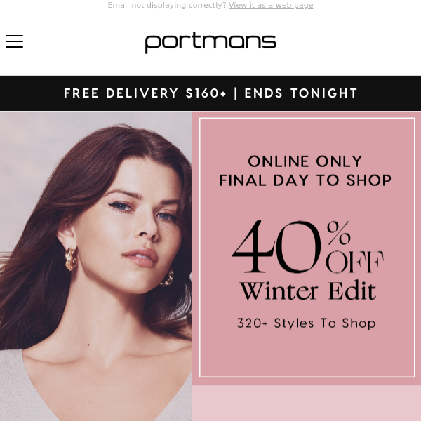 Shop Quick! 40% Off Winter Edit Ends Tonight!