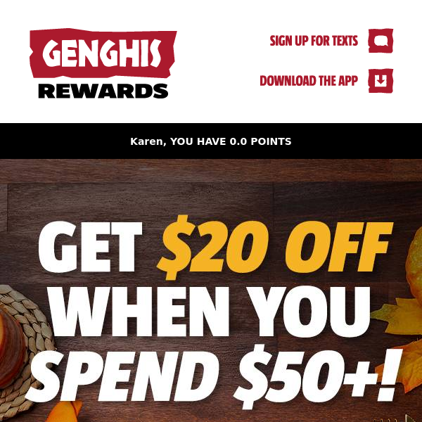 Here's $20...💰🤑 we are thankful for YOU, Genghis Grill!😊❤️