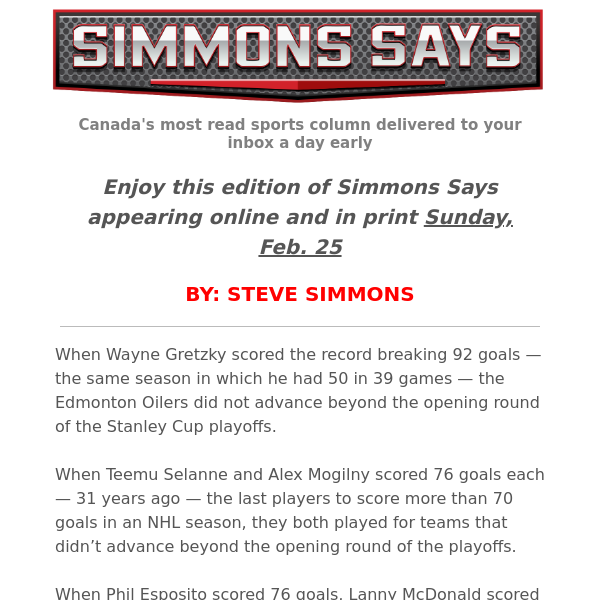 SIMMONS SAYS: Is 70+ goals a bad omen?