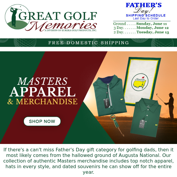 Authentic Masters Merchandise for Father's Day