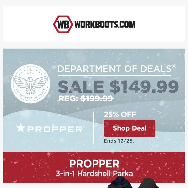 DOD: Snow joke ➡ 25% off Propper Parka ends soon! 