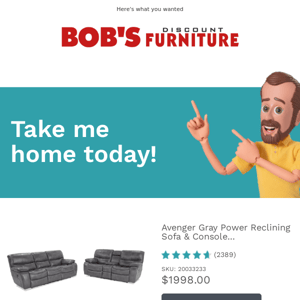 Don't miss out on Bob's Discount for the Avenger Gray Power Reclining Sofa & Console Loveseat!