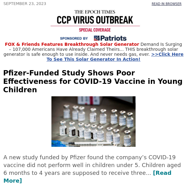 Pfizer-Funded Study Shows Poor Effectiveness for COVID-19 Vaccine in Young Children