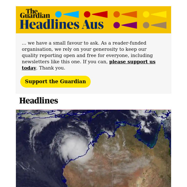 The Guardian Headlines: Australia news live: Cyclone Ilsa upgraded to category 4 storm; Dutton criticises handling of Alice Springs crime issues