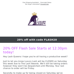 20% OFF Flash Sale Starts at 12:30pm TODAY and finishes at 13:30pm!