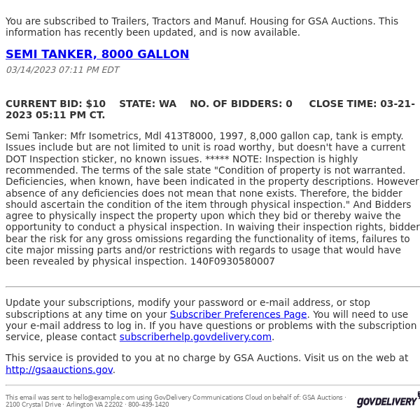 GSA Auctions Trailers, Tractors and Manuf. Housing Update